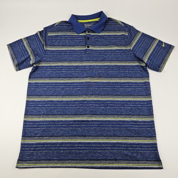 Nike Golf Polo Tour Performance Blue Grey‎ Neon Striped Mens Size XL 479981-467 - Picture 1 of 7